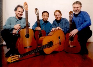 An early incarnation of "Guitar Trek" with (from left to right) Mark Norton, Minh Le Hoang, Daniel McKay & Tim Kain